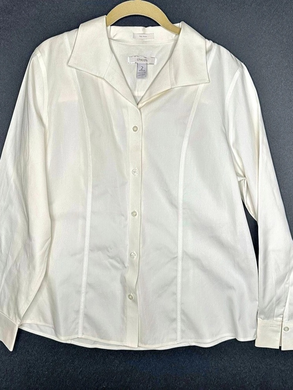 Chico's No-Iron Cotton Button-Down Shirt White Size 2 (L/12)